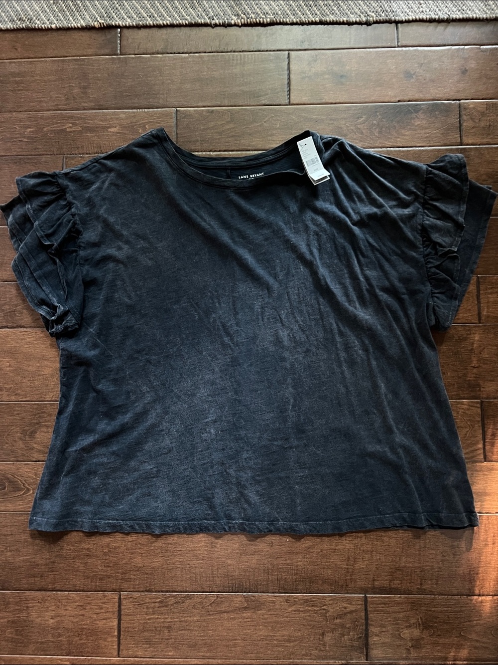 Lane Bryant Black Short Sleeve Ruffle Tee